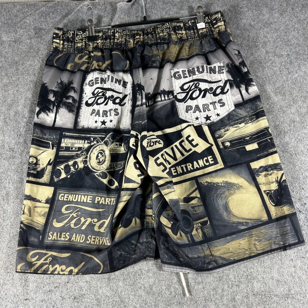 Ford Motor Board Shorts Men L Black Graphic AOP Swim Trunk Official Licensed Y2K